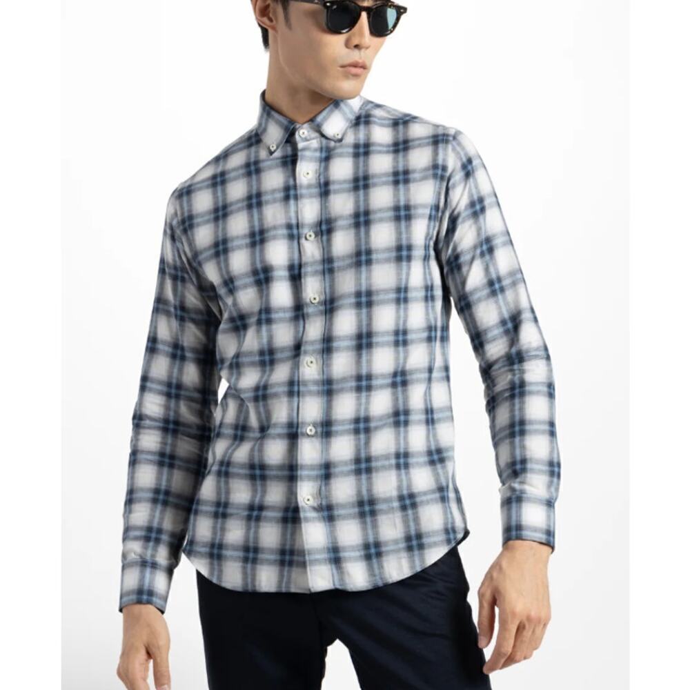 Soft Cloth BD Collar Shirt Button Down Ombre Plaid Small New